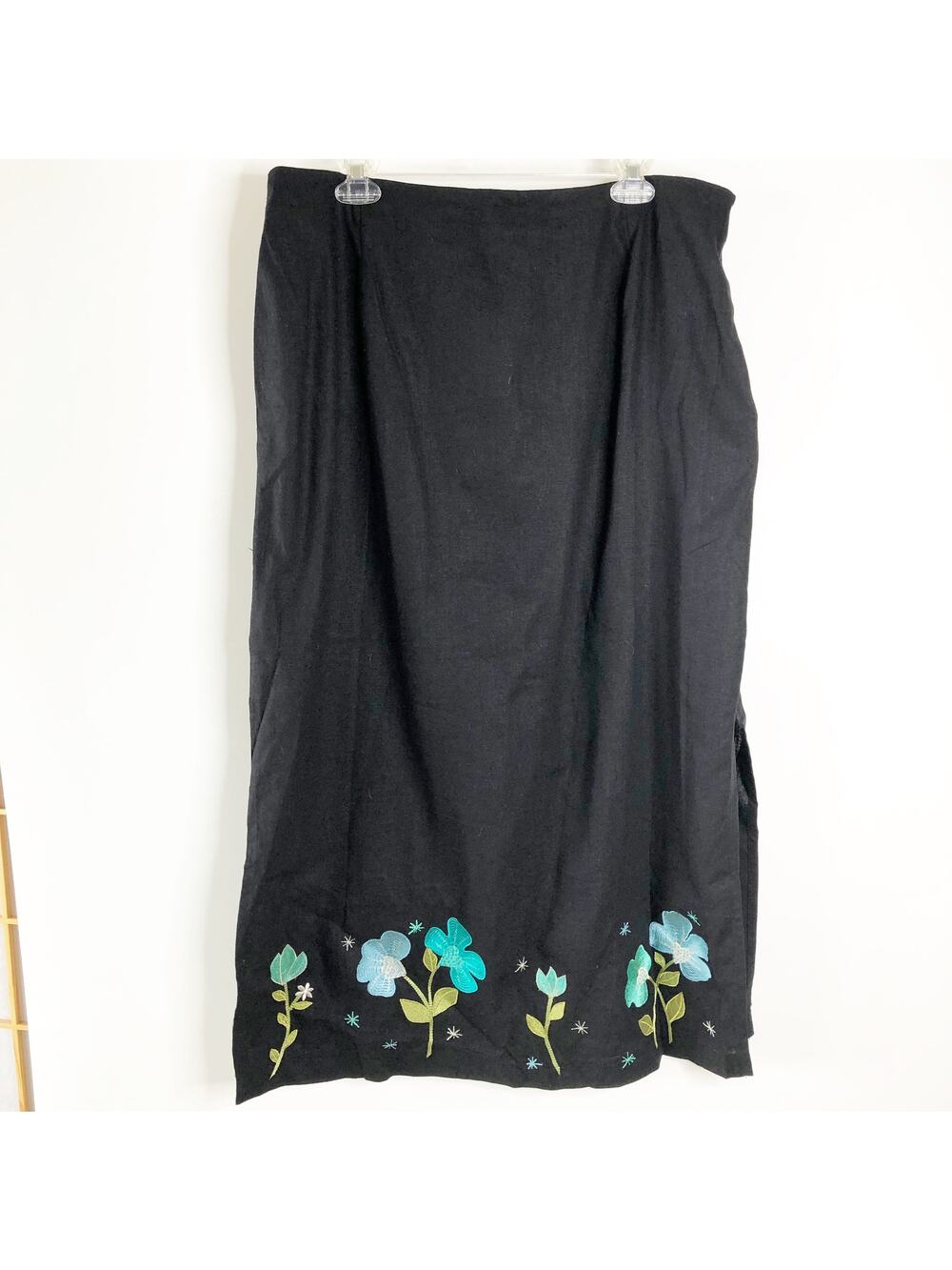 Giorgio Fiorlini 18W Linen Embroidered Skirt Floral NEW 18W Black Maxi